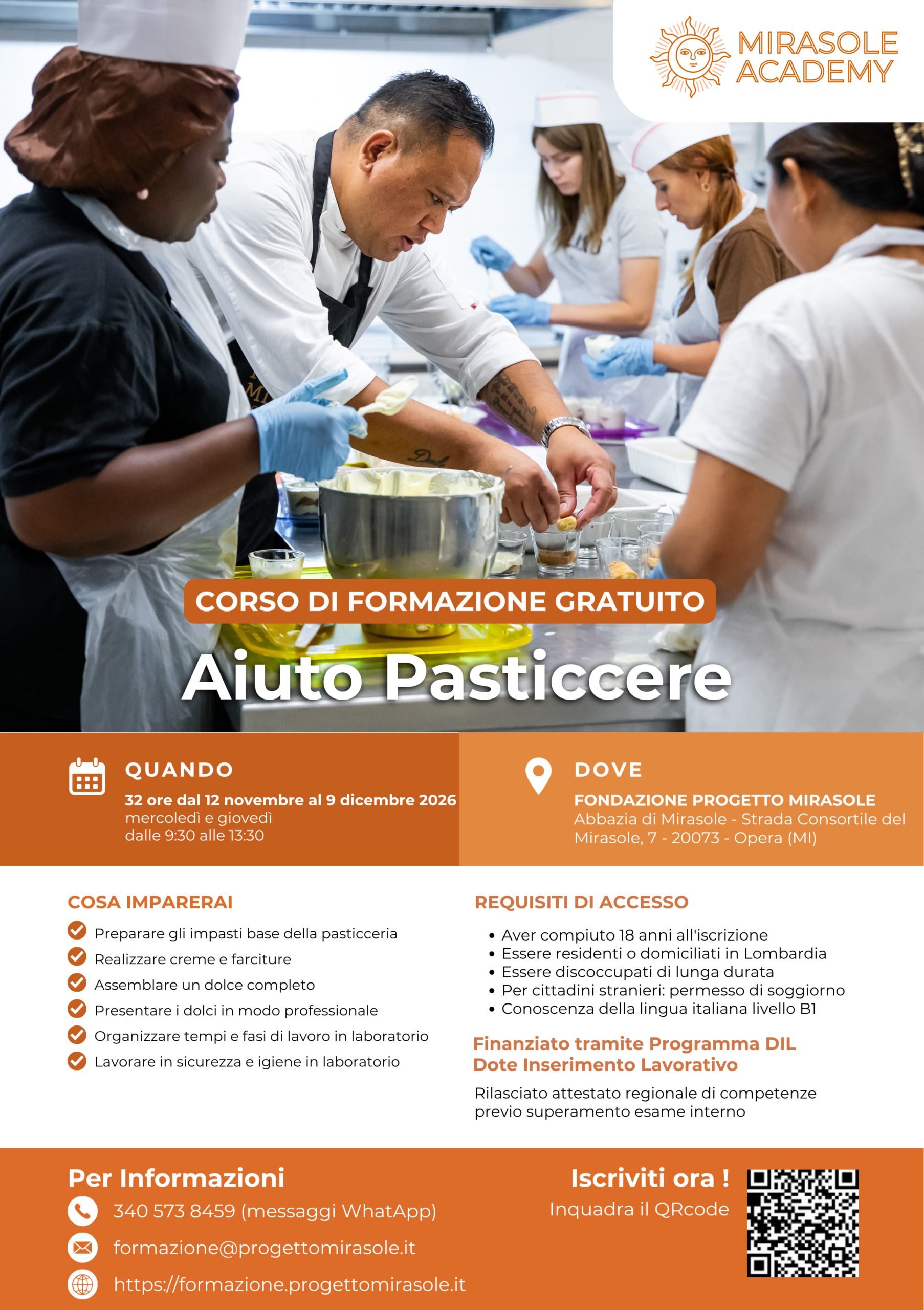 Allievi in laboratorio durante una lezione del corso Aiuto Pasticcere